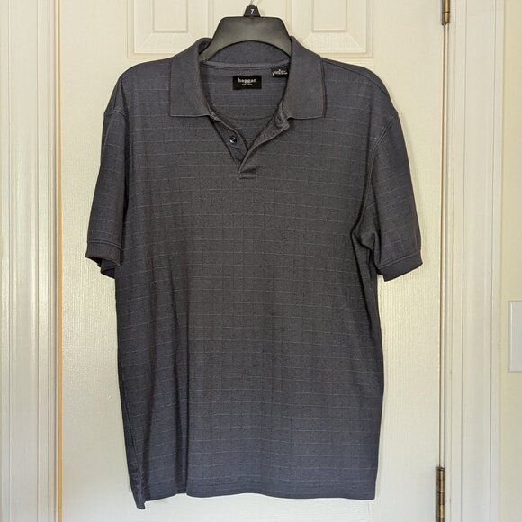 Haggar Men Shirt Short-sleeve Knit Button Neck Pullover Blue Pattern, Size S - Picture 1 of 4